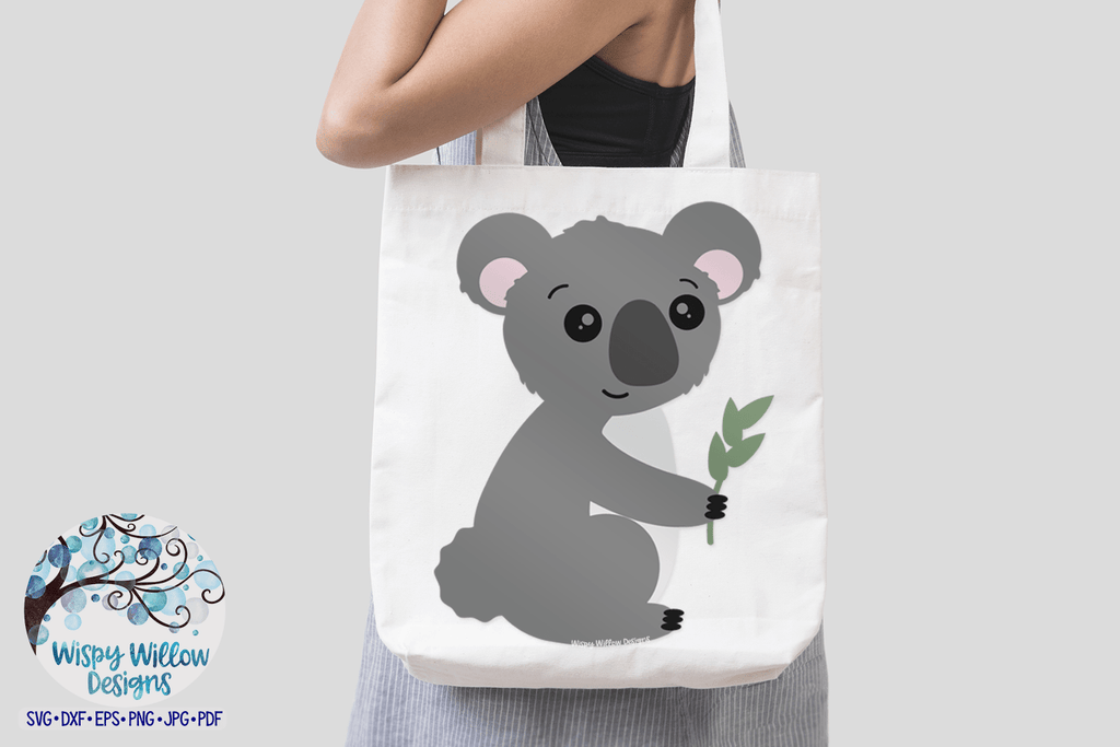 Koala Holding Leaf SVG Wispy Willow Designs Company