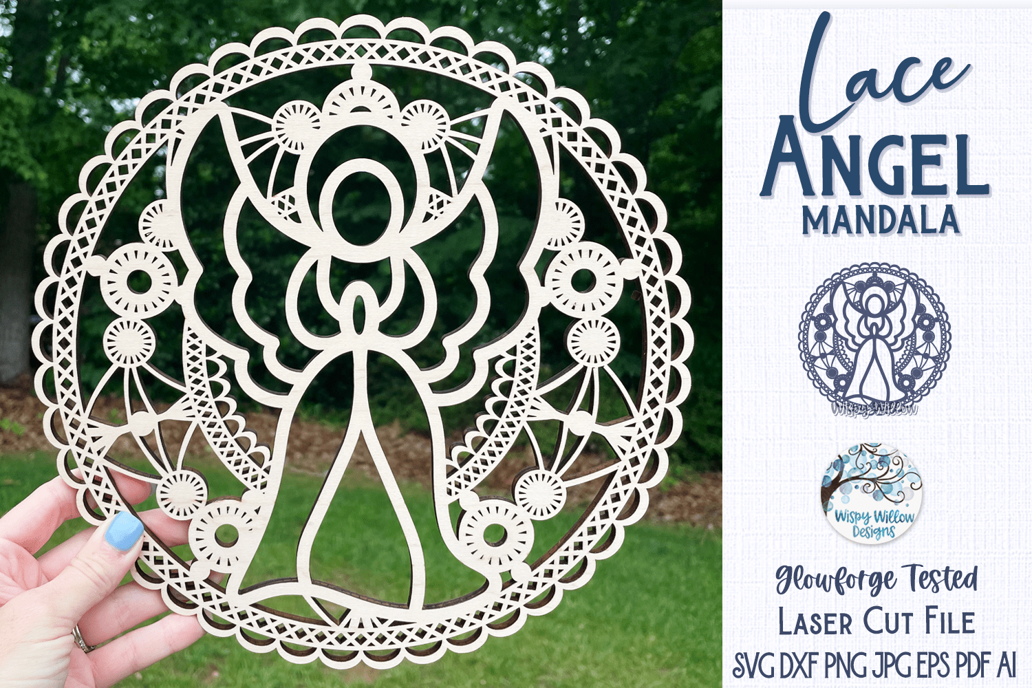 Lace Angel Mandala for Laser or Glowforge Wispy Willow Designs Company