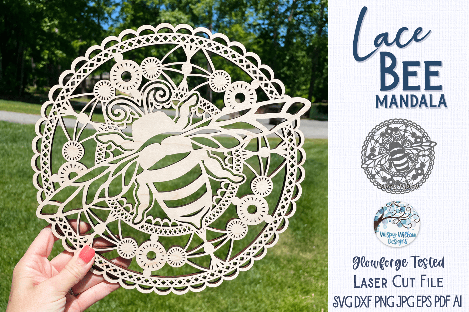 Lace Bee Mandala for Laser or Glowforge Wispy Willow Designs Company