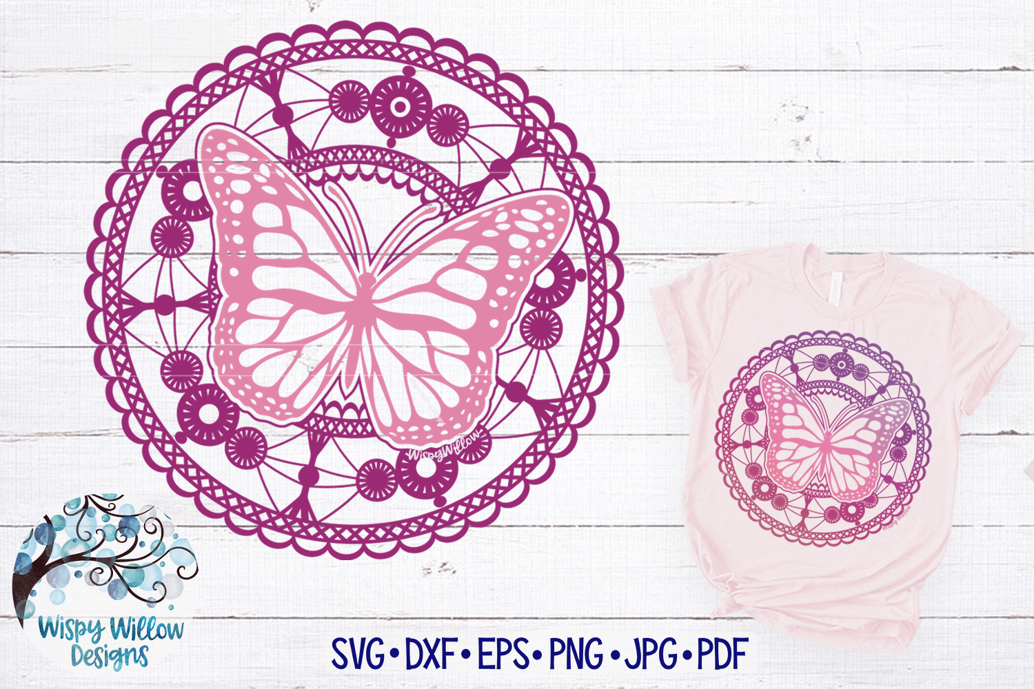 Lace Butterfly Mandala SVG Wispy Willow Designs Company