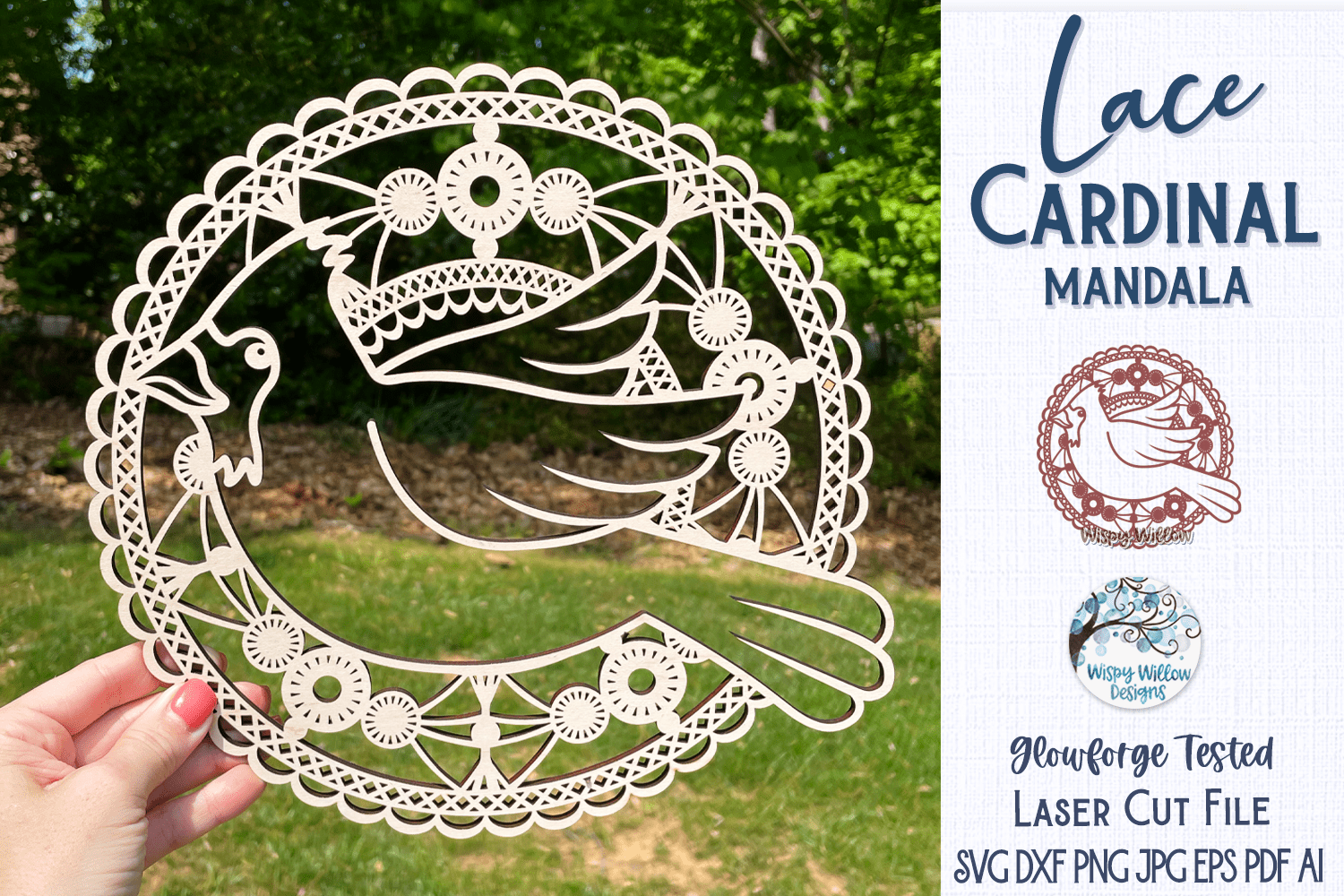 Lace Cardinal Mandala for Laser or Glowforge Wispy Willow Designs Company
