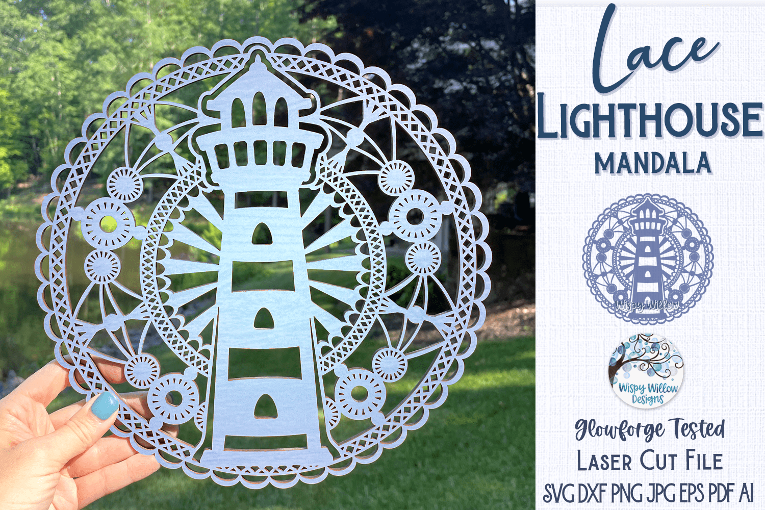 Lace Lighthouse Mandala for Laser or Glowforge Wispy Willow Designs Company
