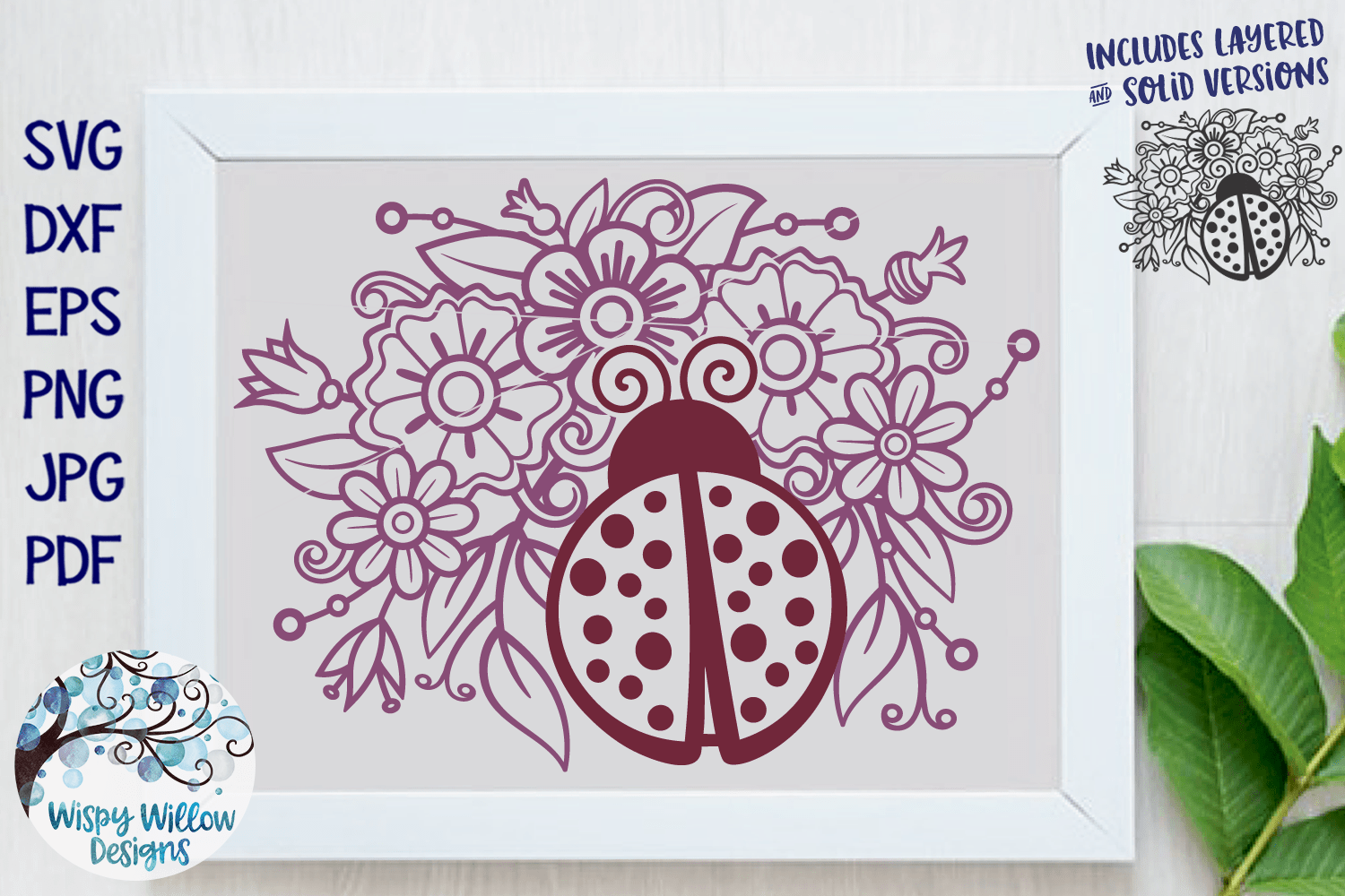 Ladybug and Flower Mandala SVG Wispy Willow Designs Company