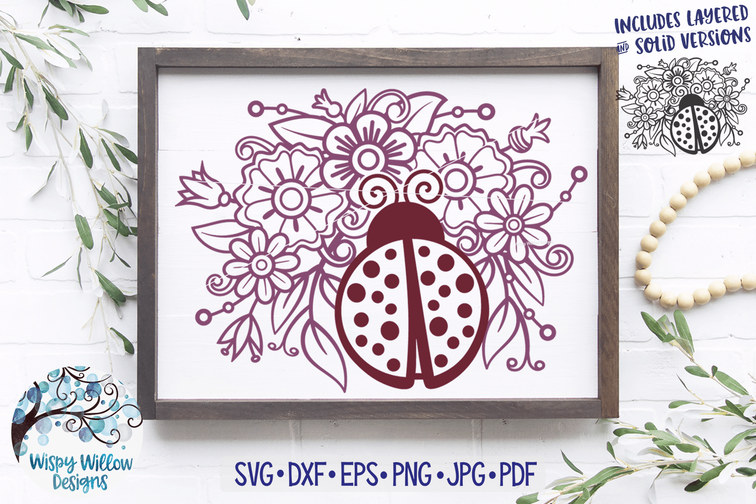 Ladybug and Flower Mandala SVG Wispy Willow Designs Company
