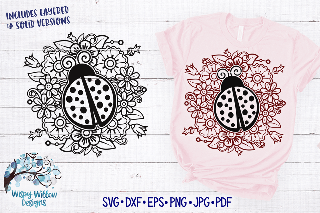 Ladybug and Flower Mandala SVG Wispy Willow Designs Company