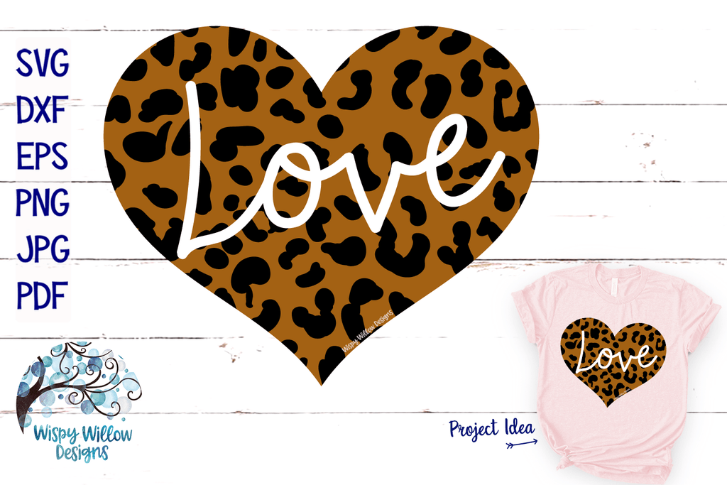 Leopard Print Love Heart SVG Wispy Willow Designs Company