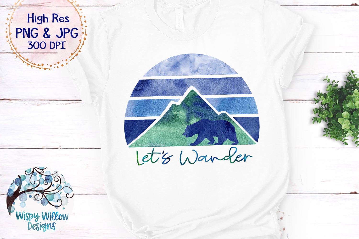 Let's Wander - Watercolor Mountain Sublimation PNG Wispy Willow Designs Company