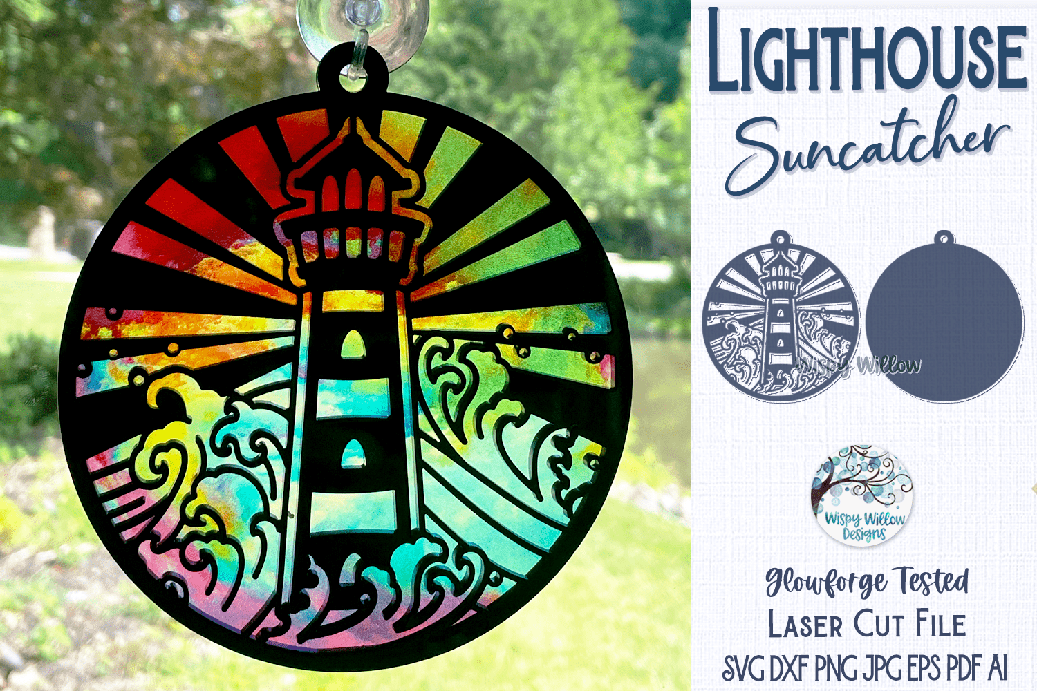 Lighthouse Suncatcher for Laser or Glowforge Wispy Willow Designs Company