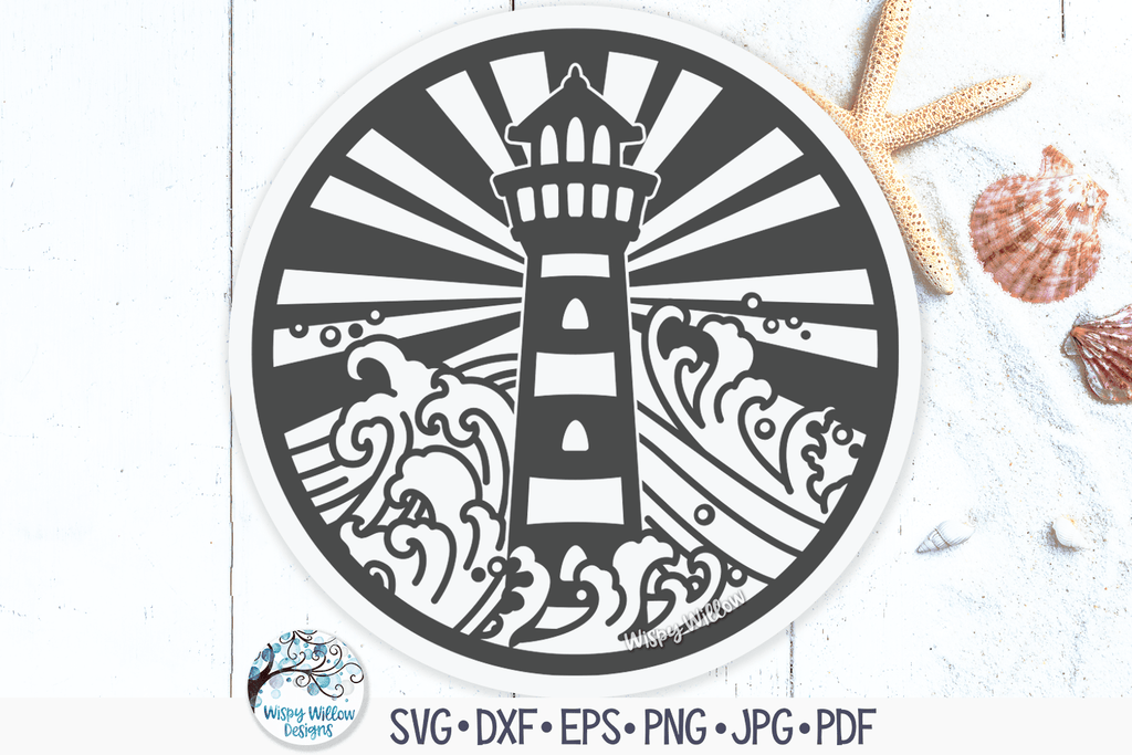 Lighthouse with Waves SVG | Round Summer Beach Design Wispy Willow Designs Company