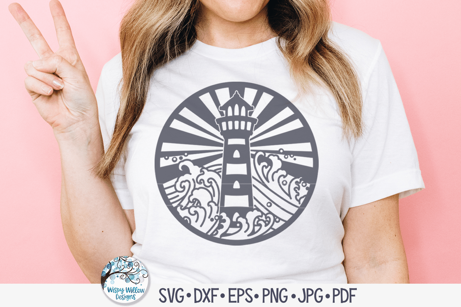 Lighthouse with Waves SVG | Round Summer Beach Design Wispy Willow Designs Company