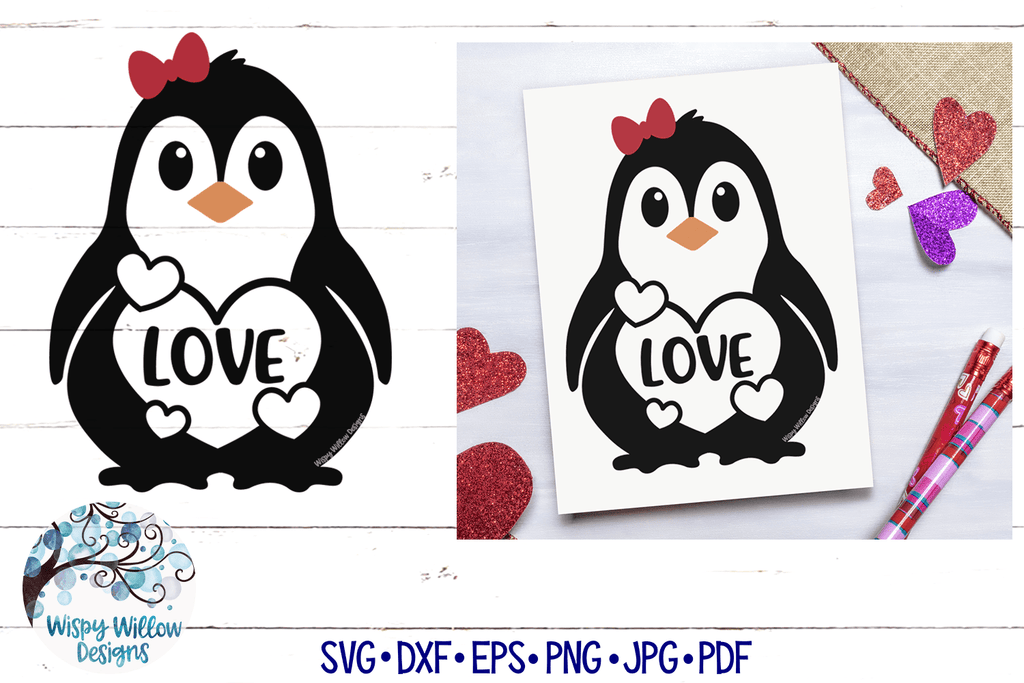 Love Penguin SVG Wispy Willow Designs Company