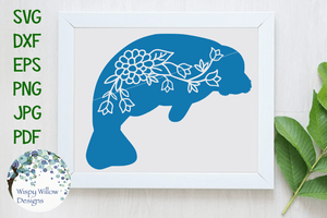 Manatee with Flowers SVG Wispy Willow Designs Company