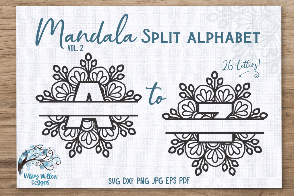Mandala Split Alphabet SVG Bundle Wispy Willow Designs Company