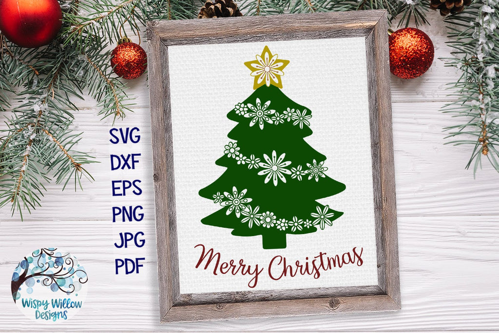 Merry Christmas Floral Christmas Tree SVG Wispy Willow Designs Company