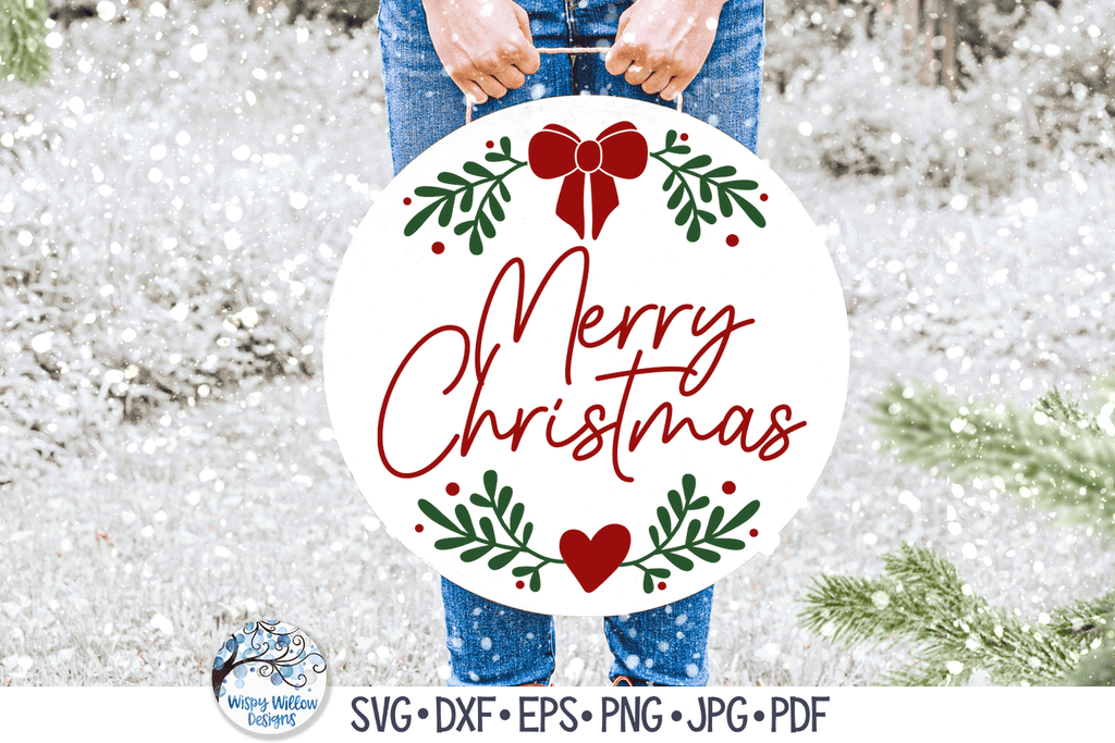 Merry Christmas Sign with Bow SVG Wispy Willow Designs Company