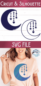 Moon with Hanging Stars SVG | Moon SVG Wispy Willow Designs Company