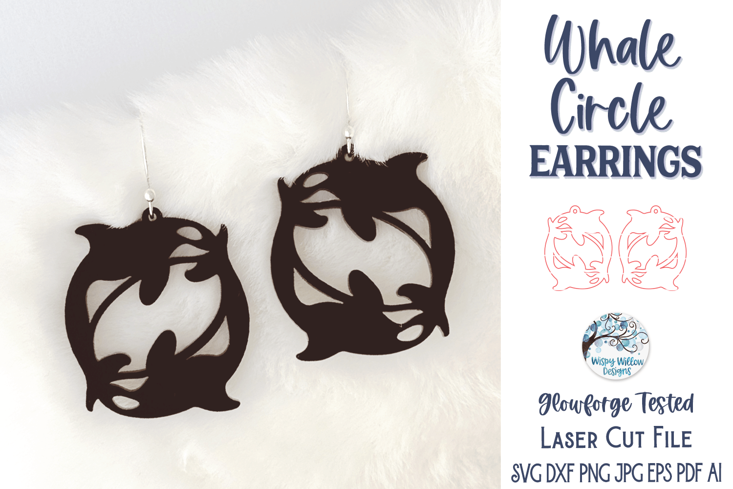 Orca Killer Whale Circle Earring SVG for Glowforge Laser Cutter Wispy Willow Designs Company