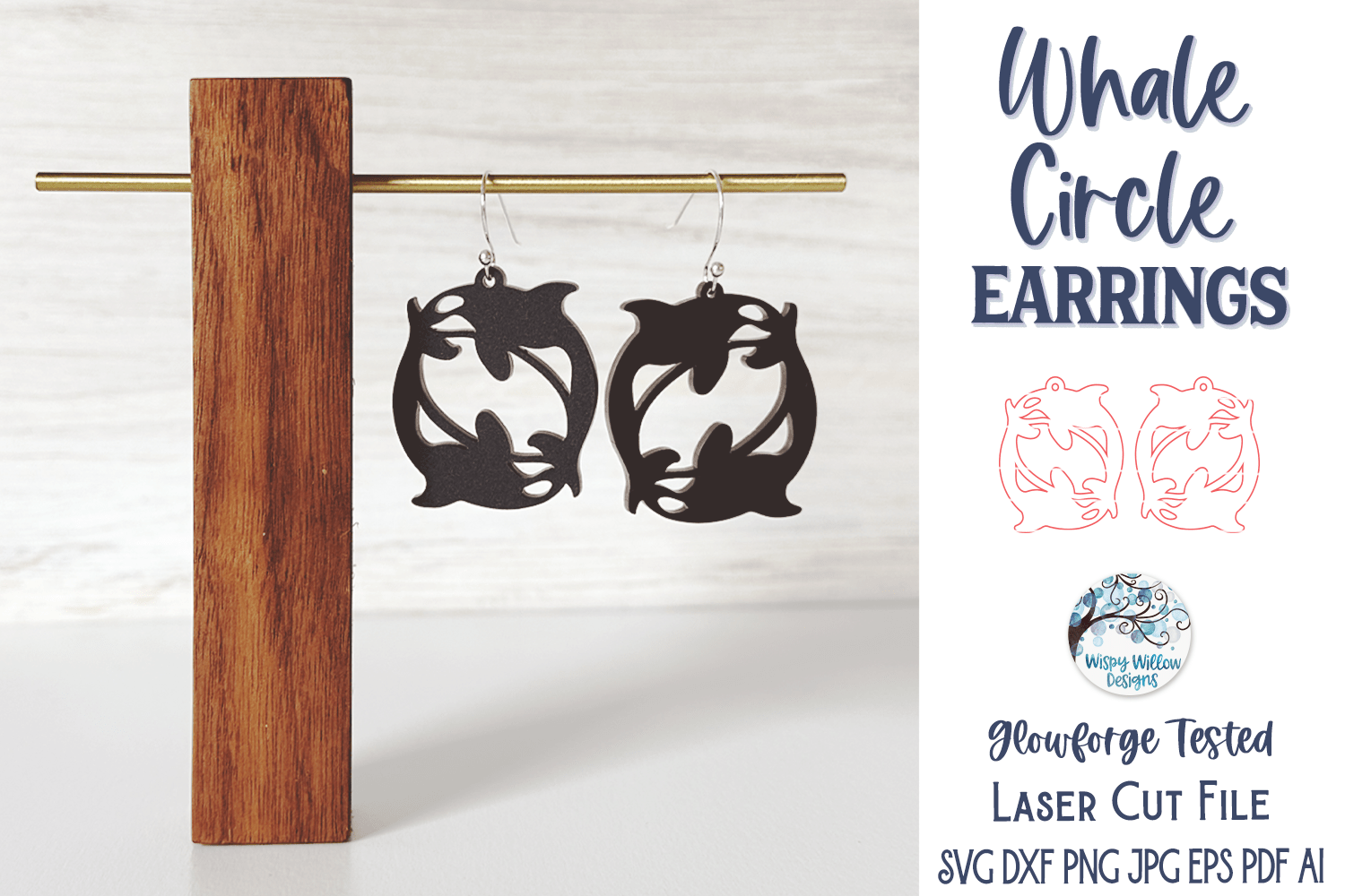 Orca Killer Whale Circle Earring SVG for Glowforge Laser Cutter Wispy Willow Designs Company