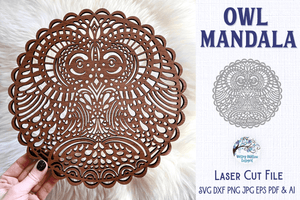 Owl Mandala for Glowforge or Laser Cutter SVG Wispy Willow Designs Company