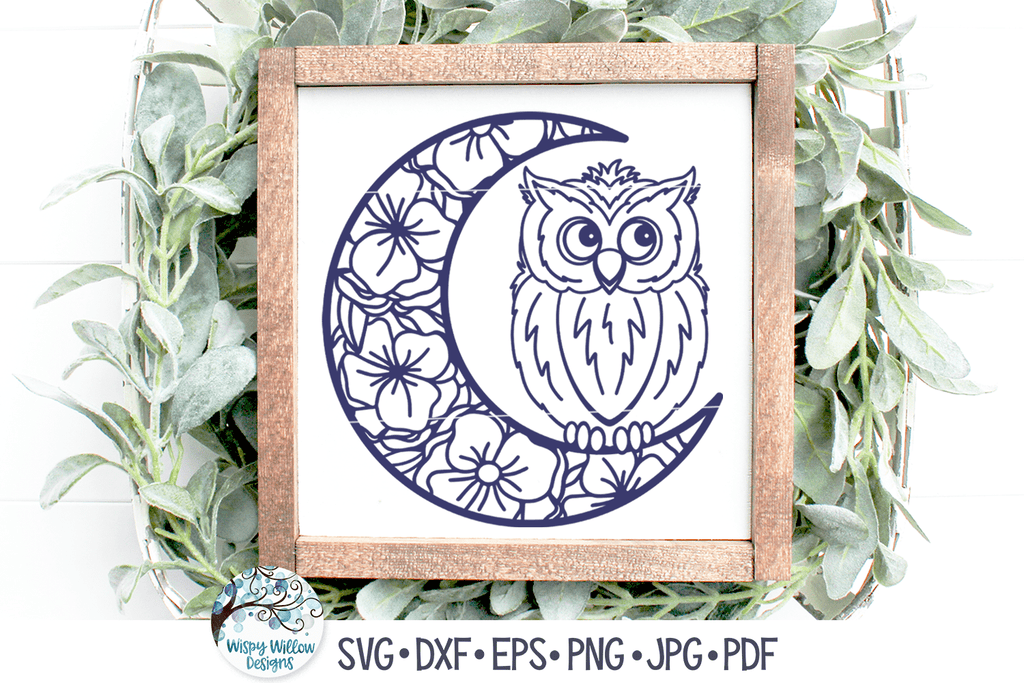Owl on Floral Moon SVG Wispy Willow Designs Company