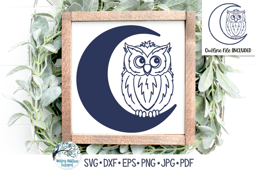 Owl on Moon SVG Wispy Willow Designs Company