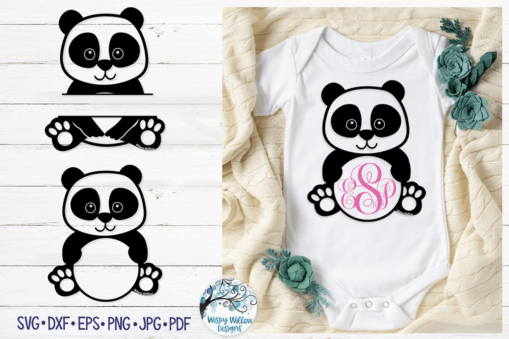 Panda Monogram SVG | Split Panda for Name SVG Wispy Willow Designs Company