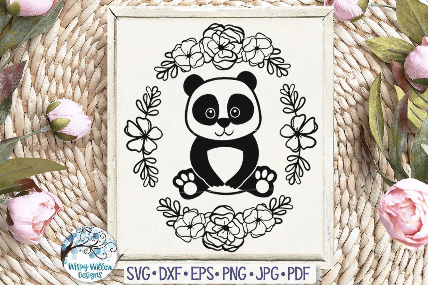 Panda with Flowers SVG Wispy Willow Designs Company