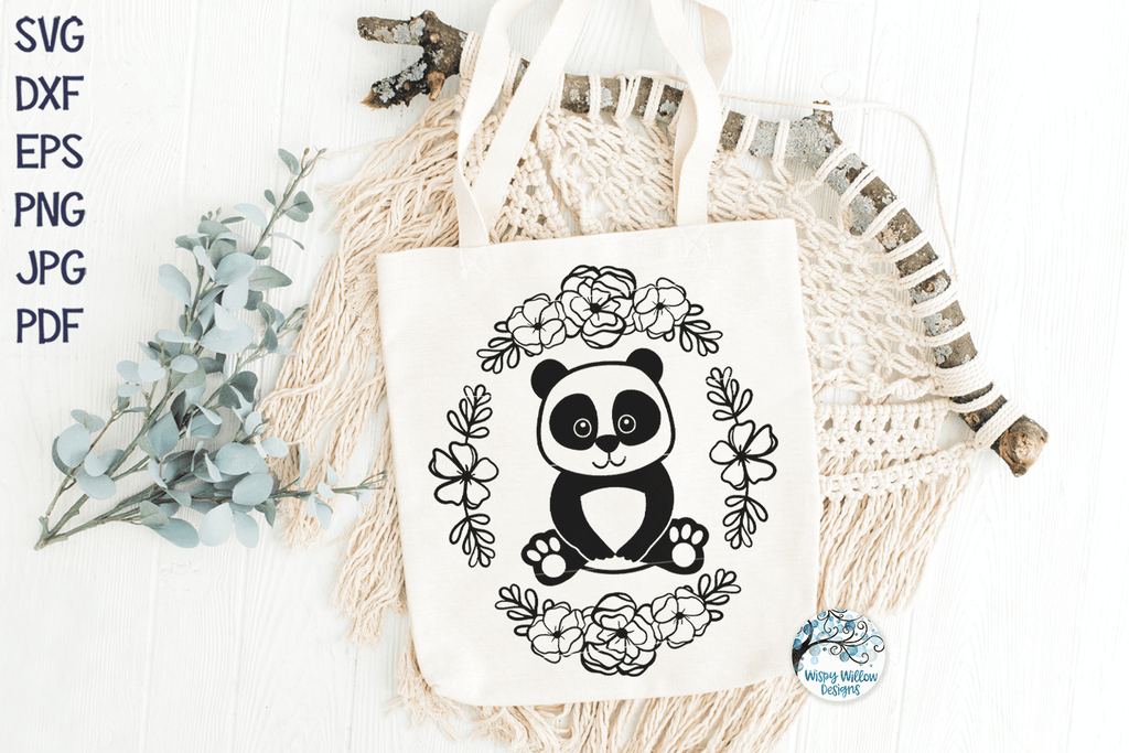 Panda with Flowers SVG Wispy Willow Designs Company