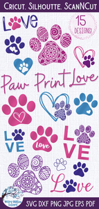 Paw Print Love SVG Bundle Wispy Willow Designs Company