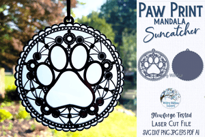 Paw Print Mandala Suncatcher for Laser or Glowforge Wispy Willow Designs Company