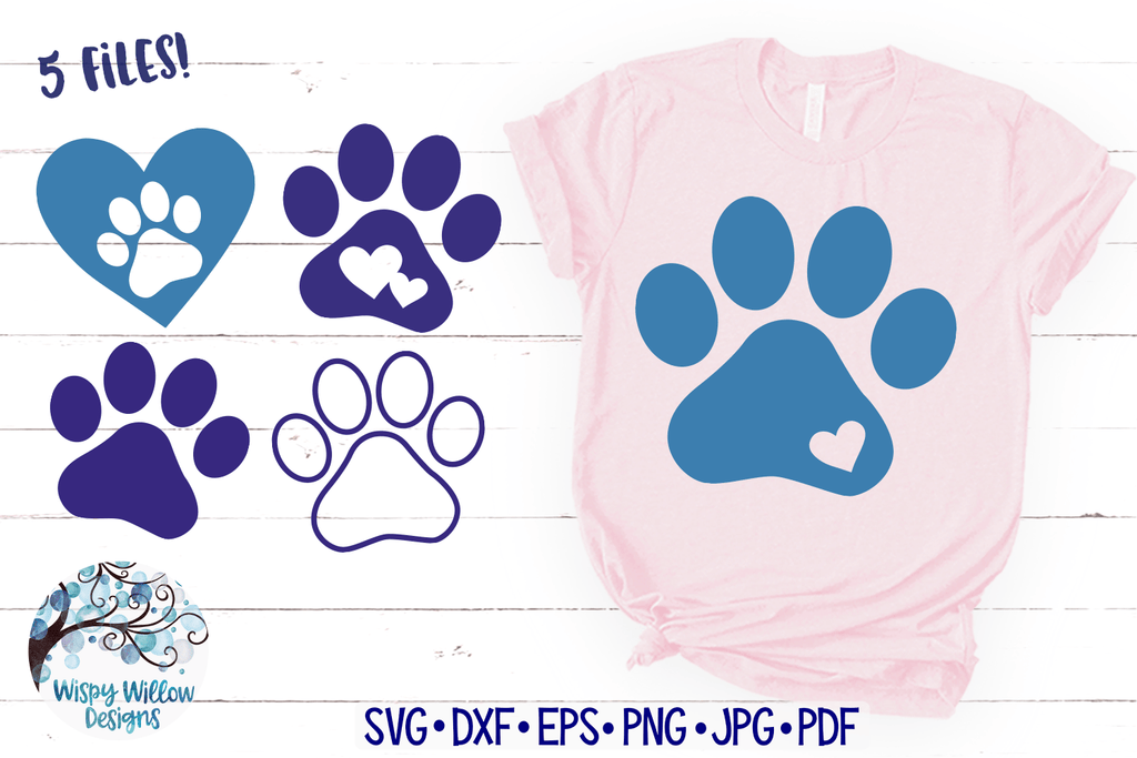 Paw Print SVG Bundle | Dog Paw with Hearts SVG Wispy Willow Designs Company