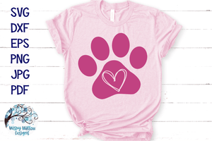 Paw Print with Heart SVG Wispy Willow Designs Company