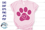 Paw Print with Heart SVG Wispy Willow Designs Company