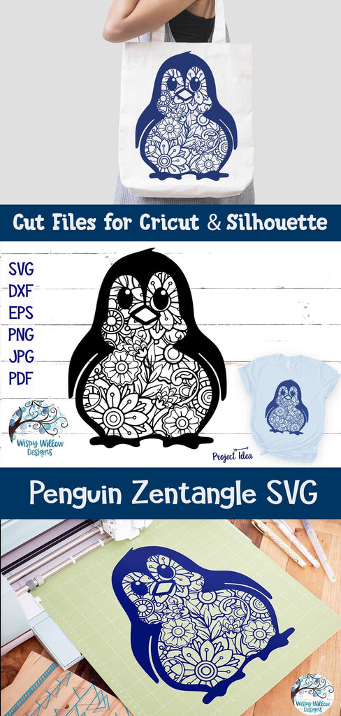 Penguin Zentangle SVG Wispy Willow Designs Company