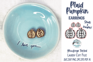 Plaid Pumpkin Earrings for Glowforge Laser Cutter SVG Wispy Willow Designs Company