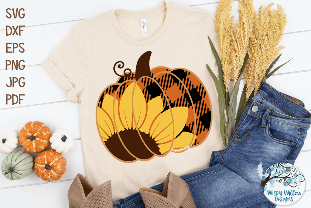 Plaid Pumpkin with Sunflower SVG Wispy Willow Designs Company