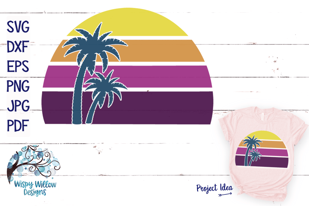 Purple Summer Sunset with Palm Tree SVG Wispy Willow Designs Company