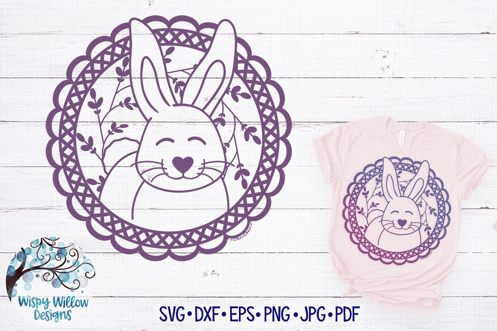 Rabbit in Floral Wreath SVG Wispy Willow Designs Company