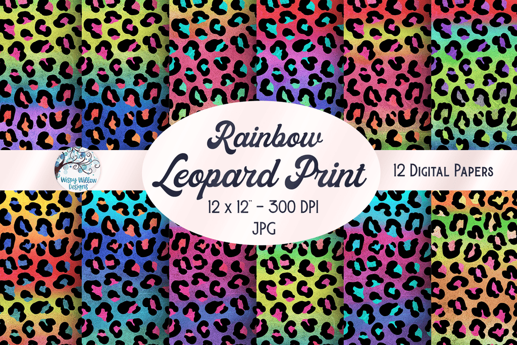 Rainbow Leopard Print Digital Papers Bundle Wispy Willow Designs Company