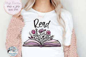 Read Book with Flowers Sublimation PNG Wispy Willow Designs Company