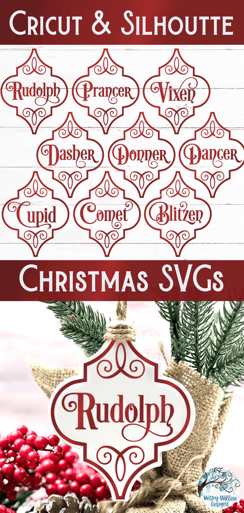 Reindeer Names Ornament SVG Bundle | Arabesque Ornaments Wispy Willow Designs Company