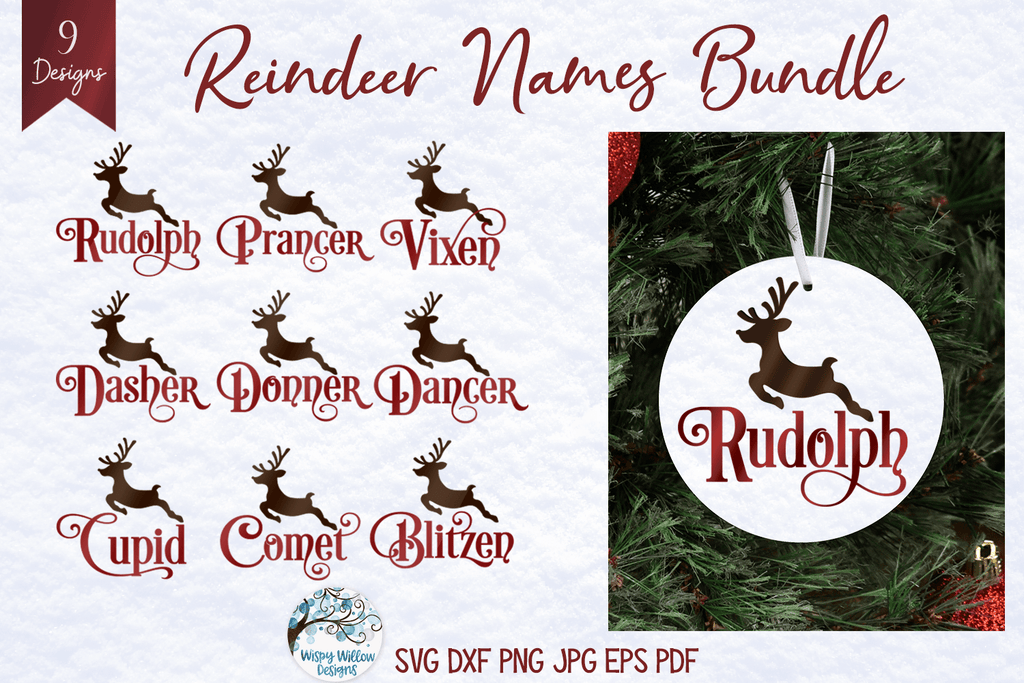 Reindeer Names SVG Bundle Wispy Willow Designs Company