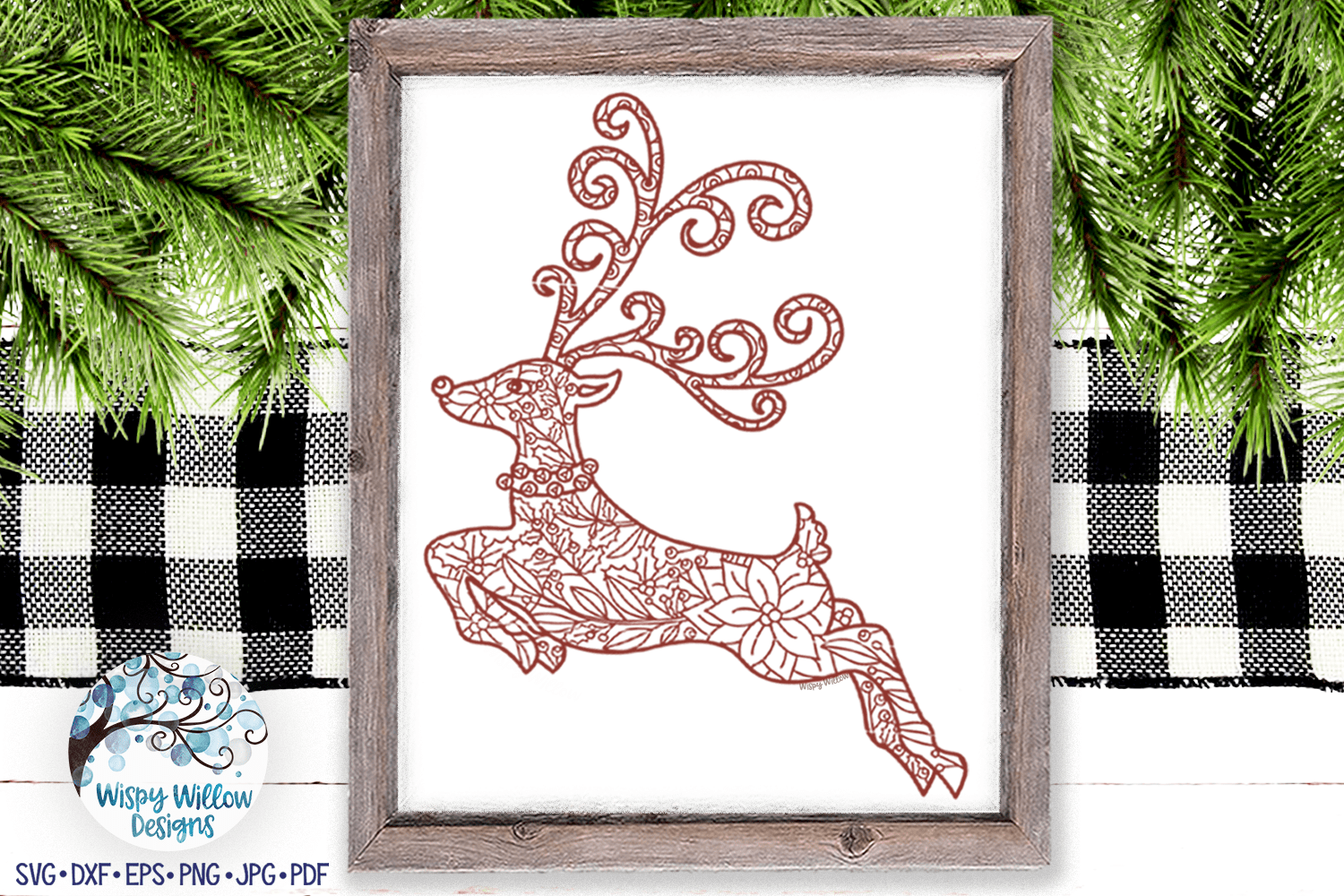Reindeer Zentangle SVG | Christmas Zentangle SVG Wispy Willow Designs Company