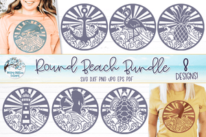 Round Summer Beach SVG Bundle | Flamingo, Turtle, Anchor Wispy Willow Designs Company