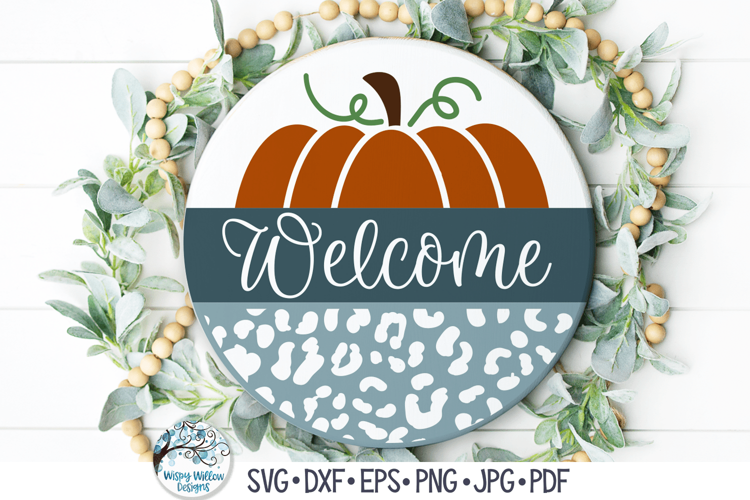 Round Welcome Sign SVG | Pumpkin with Leopard Print for Fall Wispy Willow Designs Company