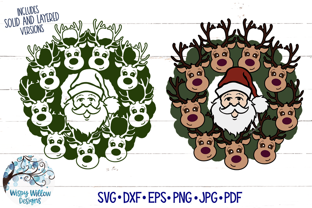 Santa and Reindeer Wreath SVG Wispy Willow Designs Company