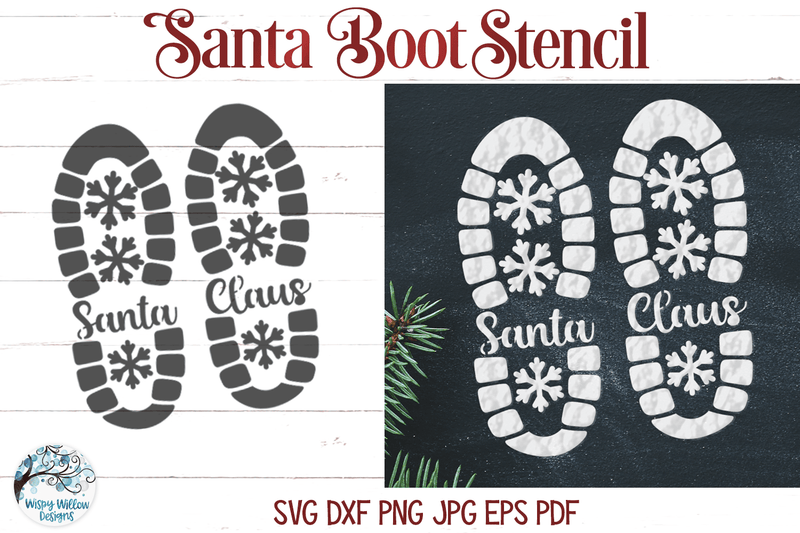 Santa Boot Print Stencil SVG  Christmas SVG – Wispy Willow Designs