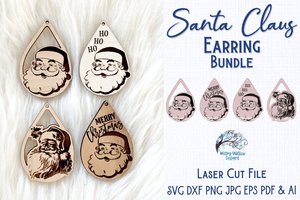 Santa Claus Christmas Earrings for Glowforge or Laser Cutter Wispy Willow Designs Company