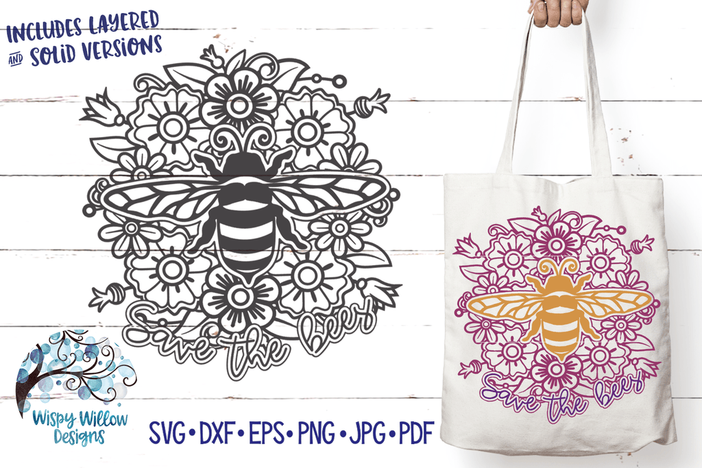 Save The Bees Mandala SVG Wispy Willow Designs Company