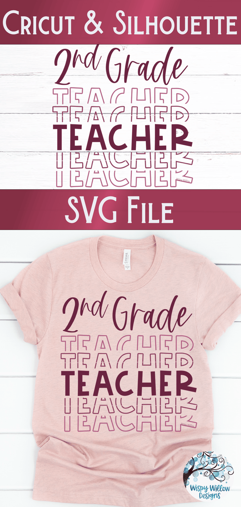Second Grade Teacher SVG | Teacher Shirt SVG Wispy Willow Designs Company